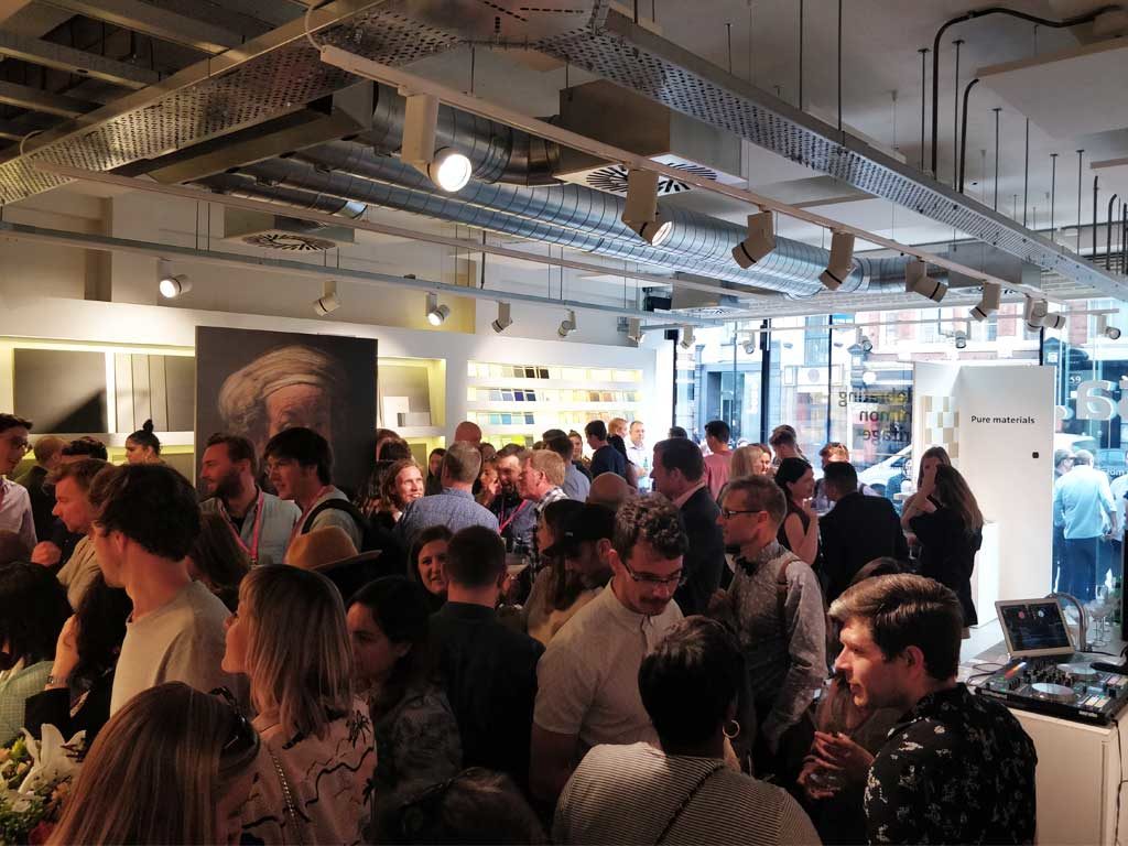 Clerkenwell Design Week event crowd and DJ set, Mosa Tiles