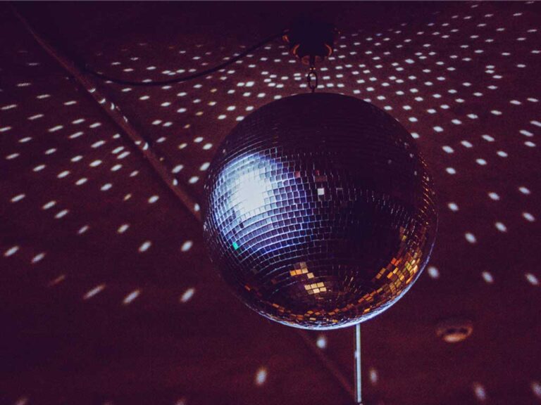 Disco ball lighting at a London party