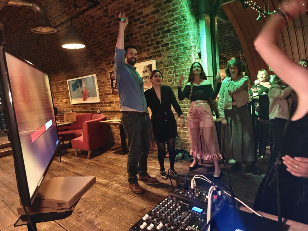 Corporate karaoke night in the City of London hosted by a Party Night London karaoke DJ