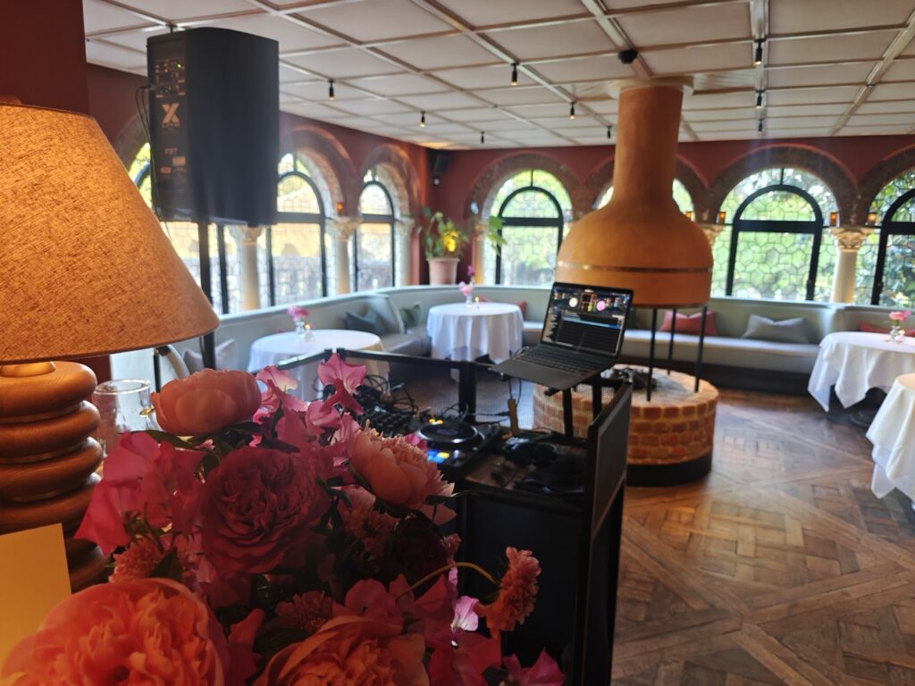 Client meet-up party with DJ at Belvedere restaurant, Holland Park, London